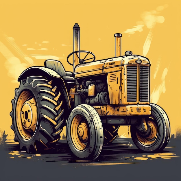 Ilustracja kreskówka przedstawiająca żółty traktor