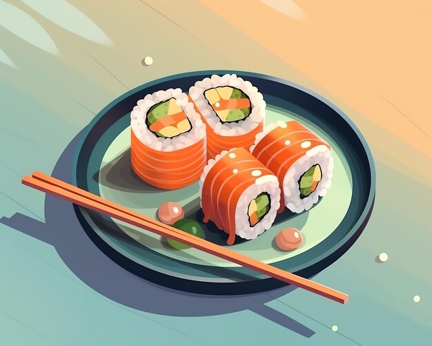 Ilustracja kreskówka sushi z pałeczkami Generative AI