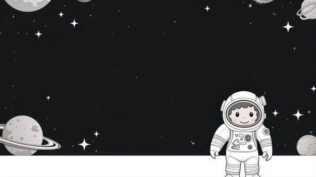 Zdjęcie ilustracja kreskówki astronauta szablon karty powitalnej tekst pusta przestrzeń