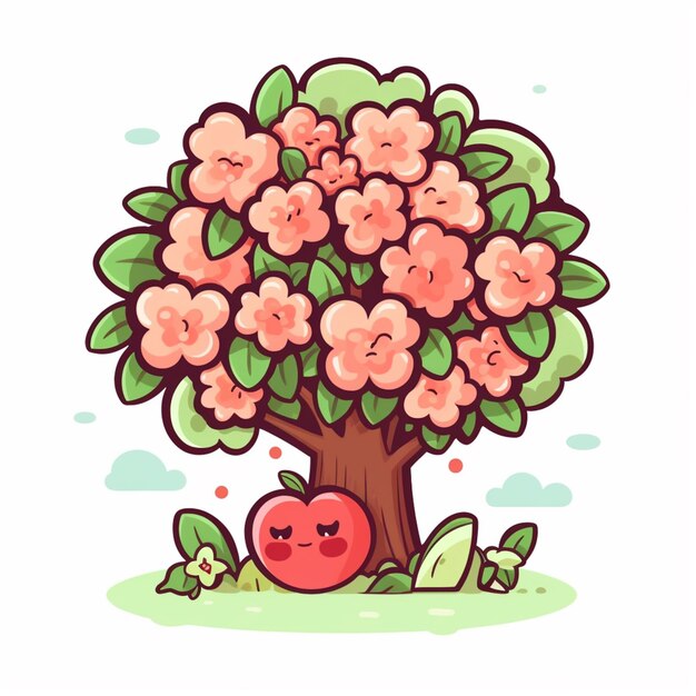 Zdjęcie ilustracja kreskówki drzewa ze śpiącym jabłkiem generatywny ai
