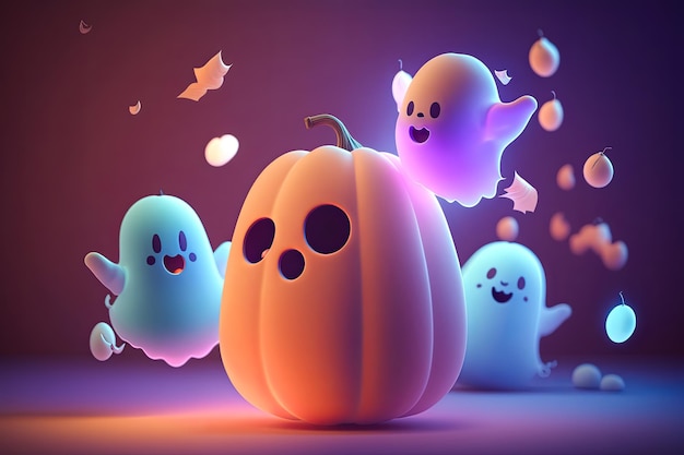 ilustracja kreskówki miłych dyni Halloween duchów z uroczą twarzą Halloween koncepcja
