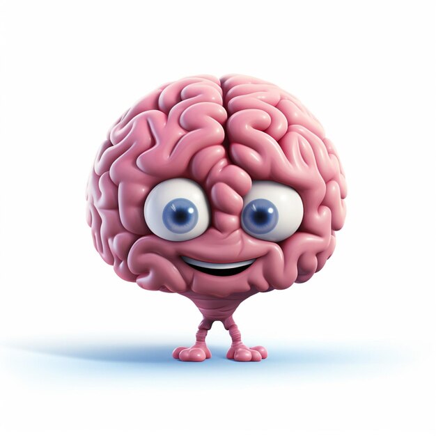 Zdjęcie ilustracja kreskówki mózgu 2d na białym tle w wysokiej jakości
