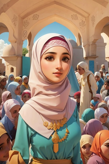 Ilustracja kreskówki muzułmańskiej kobiety