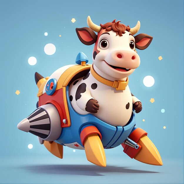 Ilustracja kreskówki RocketRiding Cow Animal Adventure