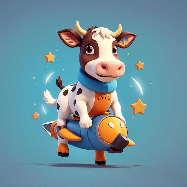 Ilustracja kreskówki RocketRiding Cow Animal Adventure