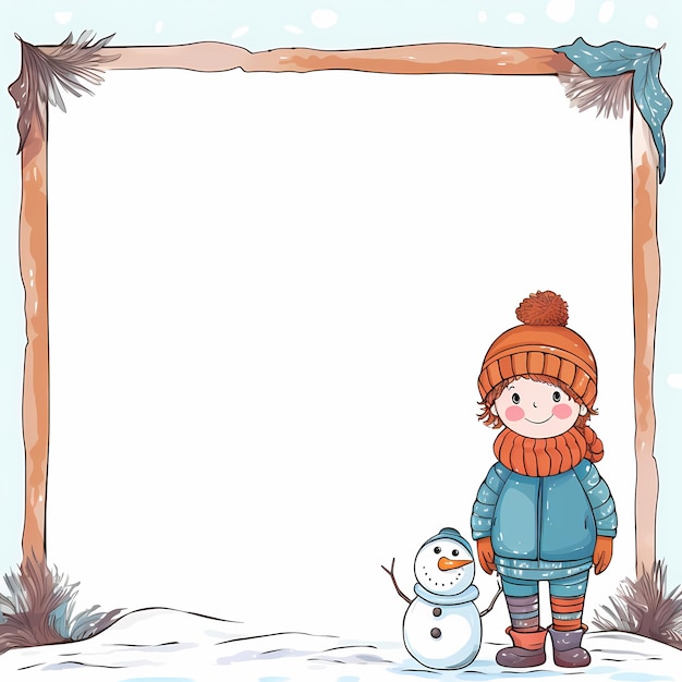 Zdjęcie ilustracja kreskówki z zimową ramką śnieżną