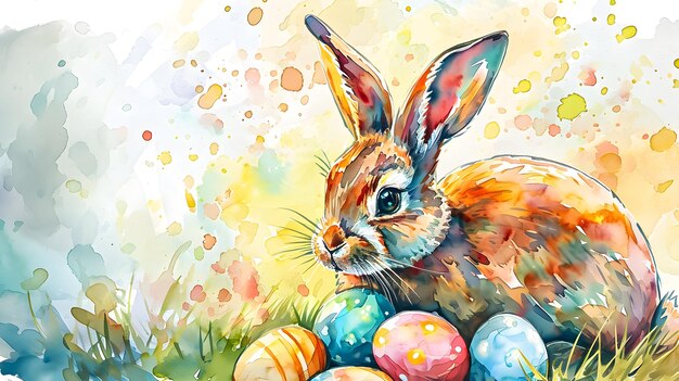 Ilustracja królika wielkanocnego i jajek wielkanocnych