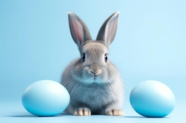 ilustracja królika wielkanocnego z niebiesko pomalowanym jajem na niebiesko