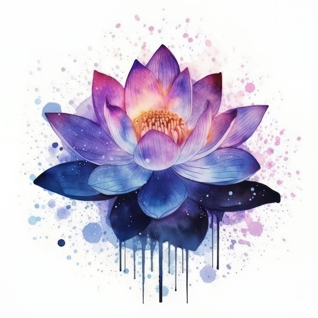 Ilustracja kwiatów lotosu w akwarelach narysowana ręcznie