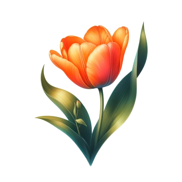 Zdjęcie ilustracja kwiatów tulipanów o kolorze pomarańczowym izolowana na białym tle ai generative