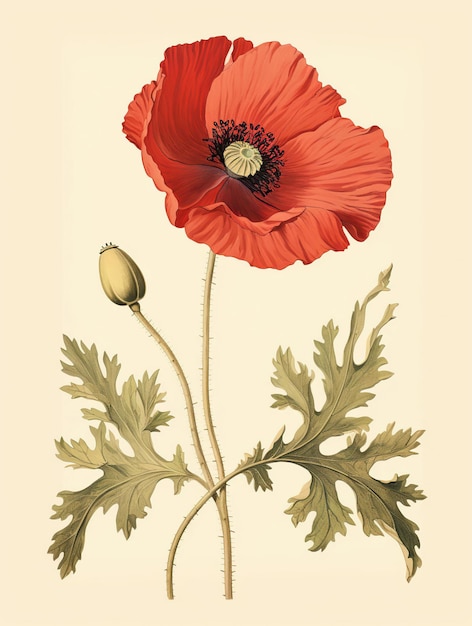 ilustracja kwiatu maku ze szczegółami