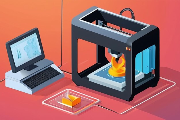 Zdjęcie ilustracja laboratorium technologii wektorowej drukarki 3d w akcji