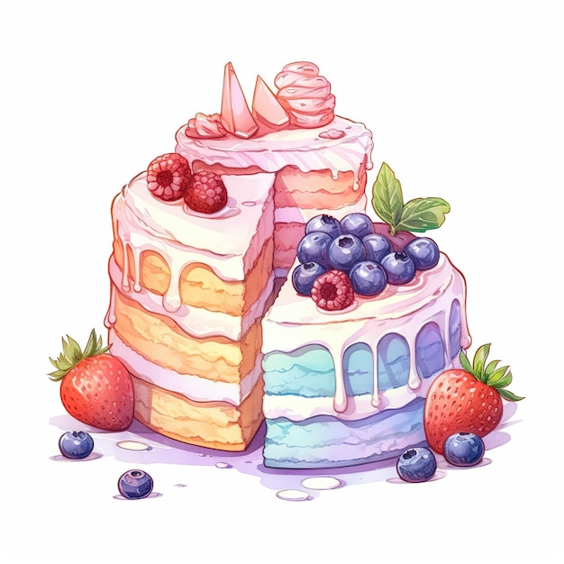ilustracja ładny kawałek ciasta zestaw i deser