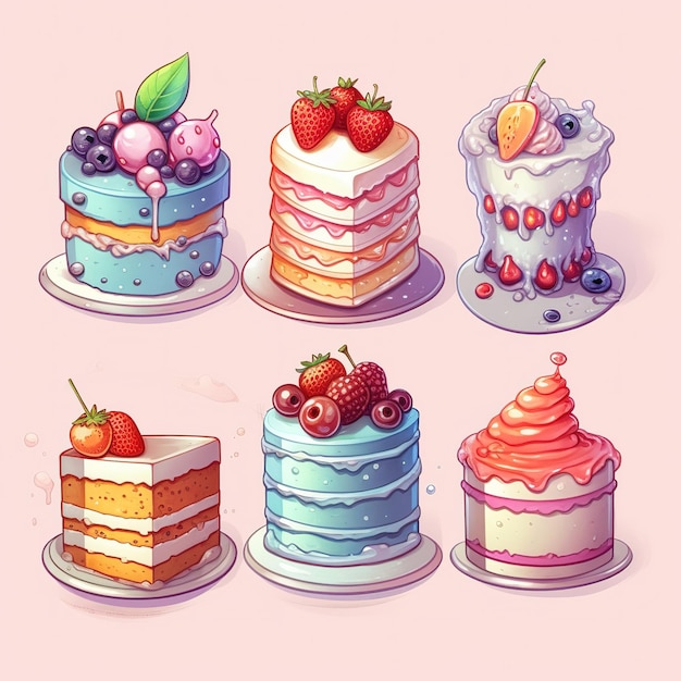 ilustracja ładny kawałek ciasta zestaw