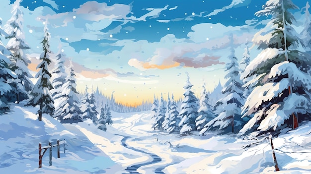 Ilustracja lasu pokrytego śniegiem