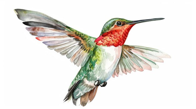 Ilustracja latającego kolibri odizolowanego na białym tle egzotyczny tropikalny odcinek dzikiej przyrody