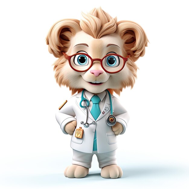 Zdjęcie ilustracja lew kreskówka strój medyczny