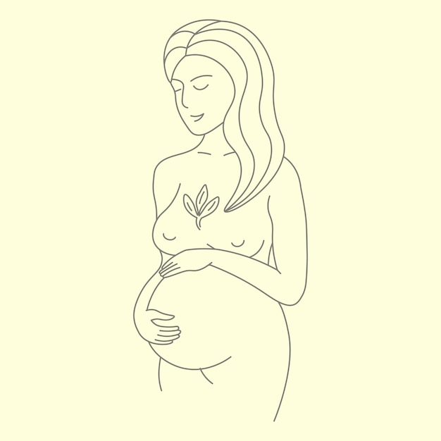 Ilustracja liniowa z ręką na brzuchu w ciąży