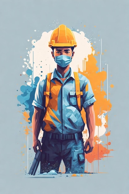 Ilustracja logotypu minimalistycznego robotnika budowlanego