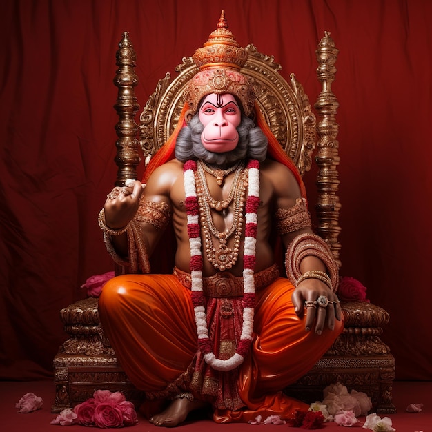 ilustracja lorda Hanumana na czerwonym tletradycyjny hinduizm