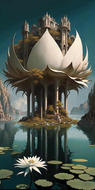 Ilustracja Lotus Island Castle Generatywne ai