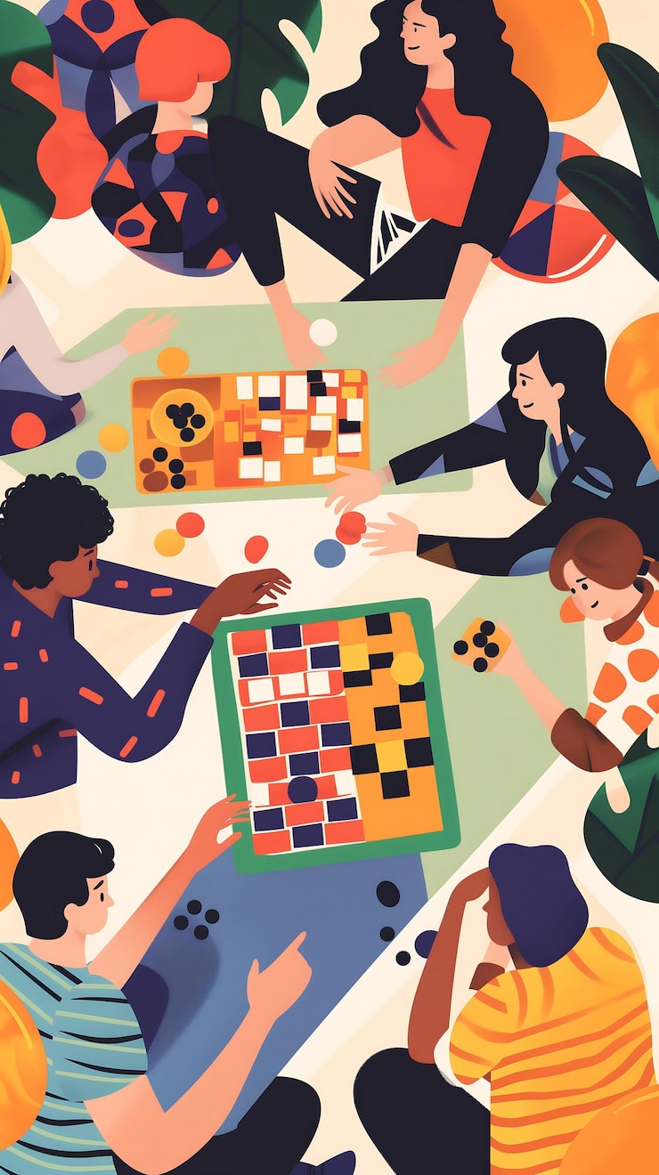 Zdjęcie ilustracja ludzi grających w gry planszowe