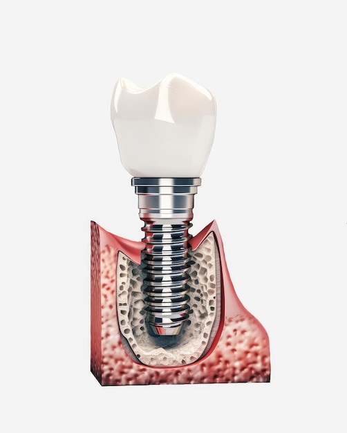 Ilustracja ludzkich zębów i implantów dentystycznych stworzona za pomocą sztucznej inteligencji generatywnej