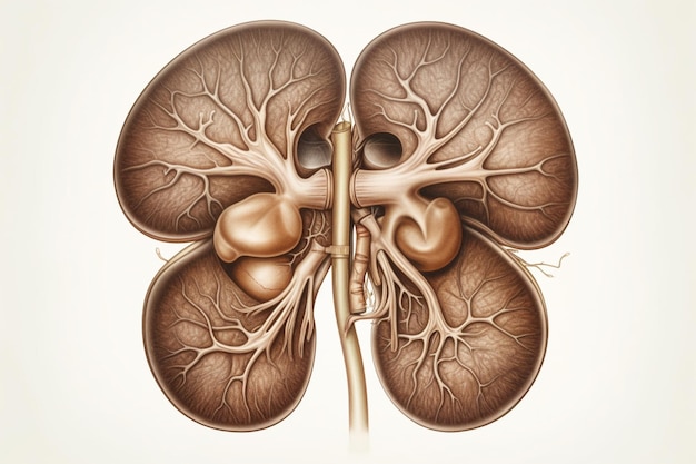 Ilustracja ludzkiej nerki stworzona za pomocą generatywnej sztucznej inteligencji