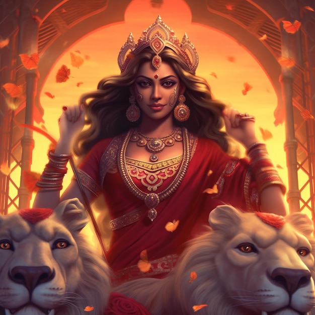 Ilustracja Maa Durga Szczęśliwego Navratri Sherawali