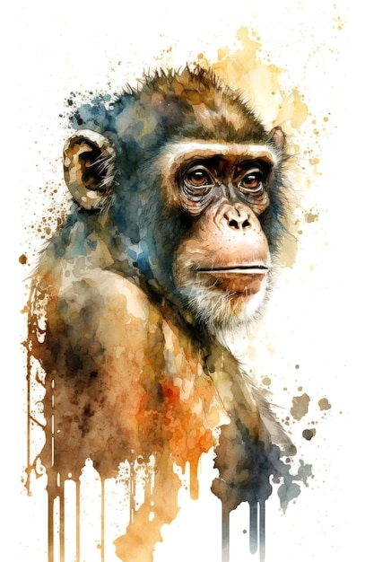Ilustracja małpa w akwareli Zwierzę na białym tle generatywna AI