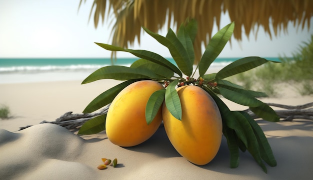 Ilustracja Mango w tropikalnym otoczeniu Generatywna sztuczna inteligencja