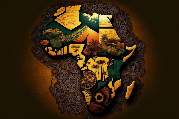 Ilustracja mapy Afryki z afrykańskimi kolorami czarnej historii miesiąca Generative AI