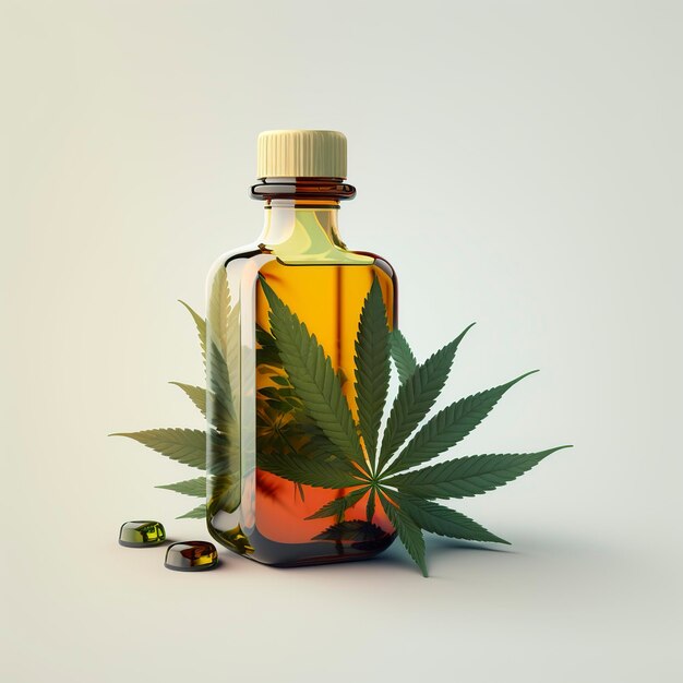 ilustracja marihuana lecznicza z ekstraktem oleju w butelce na światło generatywne ai