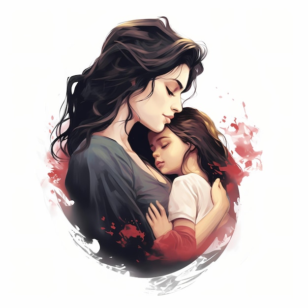 Ilustracja matki trzymającej synka w ramionach szczęśliwego dnia matki karta podarunkowa generatywna ai