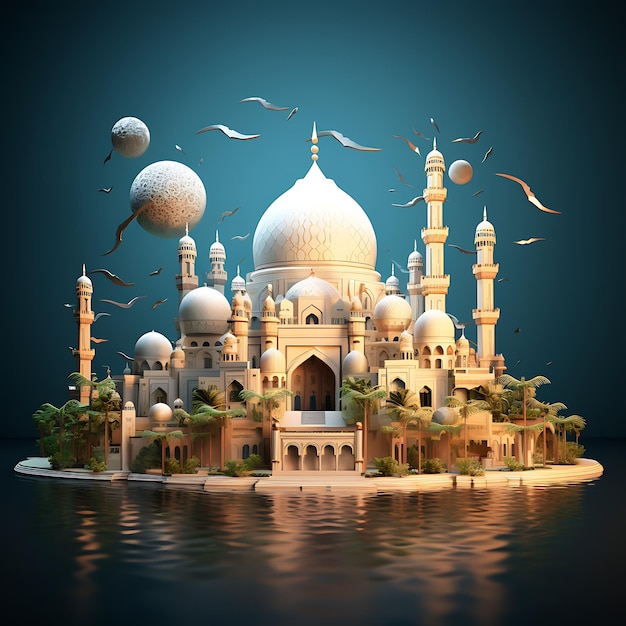 Ilustracja meczetu tło 3d islamski Ramadan Kareem mawlid alnabi alsharif