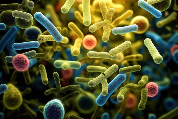 Ilustracja medyczna bakterii i komórek bakteryjnych Wygenerowano za pomocą AI