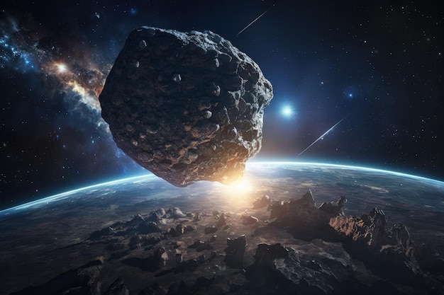 Ilustracja meteorytu w kierunku koncepcji apokalipsy ziemi Generative AI