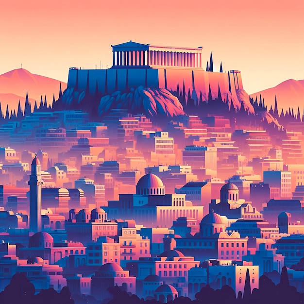 Ilustracja miasta płaski wektor gradientu Ateny