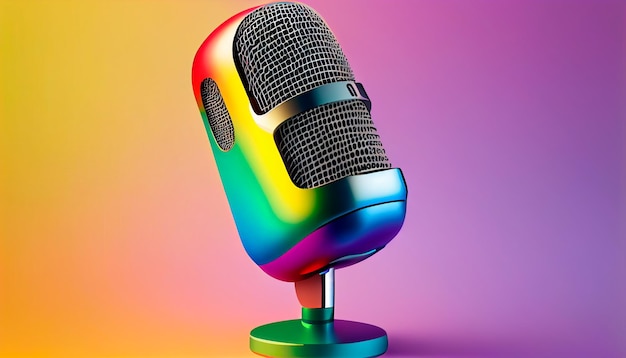 Ilustracja mikrofon studyjny dla podcastu kolorowe tło gradientowe Generative AI