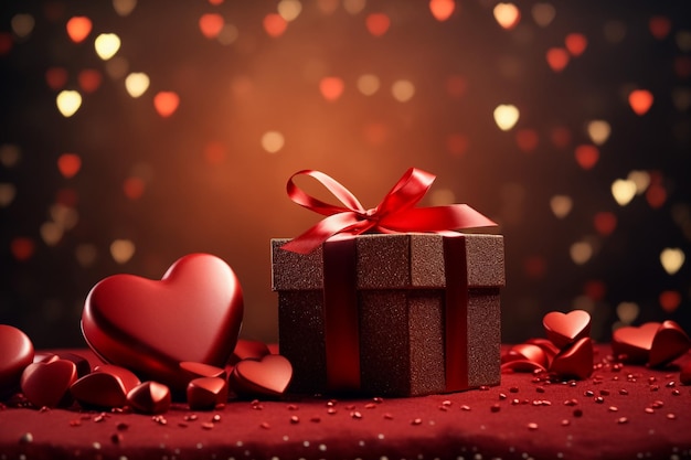 Ilustracja miłości i walentynki balon w kształcie serca powiesić pudełko z prezentami pływać na papierze