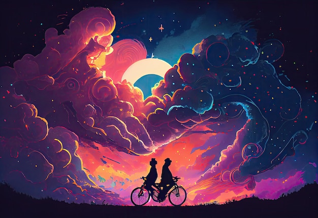 Ilustracja miłości jeżdżącej na rowerze Generate Ai