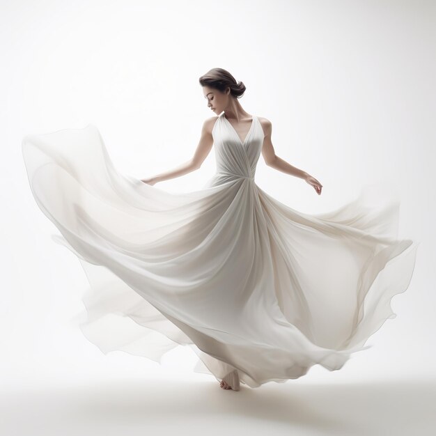 Zdjęcie ilustracja minimalistycznego białego tła tańczącej kobiety białej