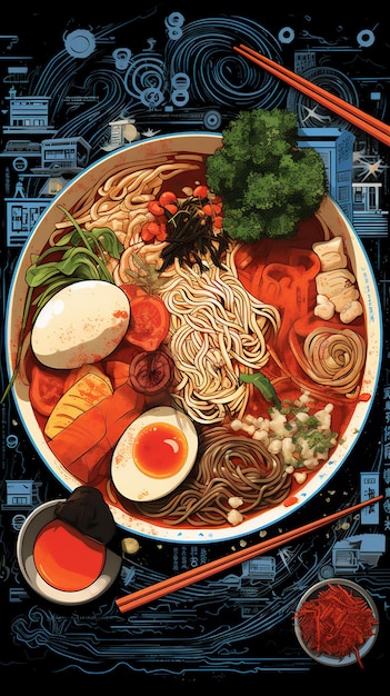 Zdjęcie ilustracja miska ramen