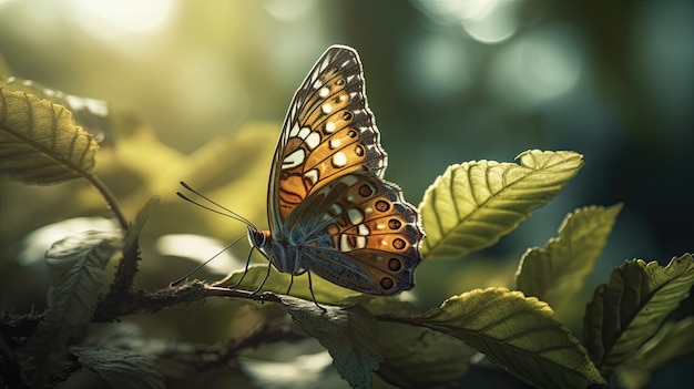 Ilustracja motyla siedzącego na gałęzi drzewa