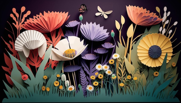 Ilustracja motywu Wildflowers w wycinance z papieru Generative AI