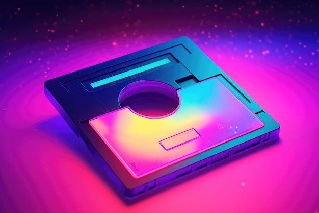 Zdjęcie ilustracja na dyskietce w futurystycznym stylu retrowave