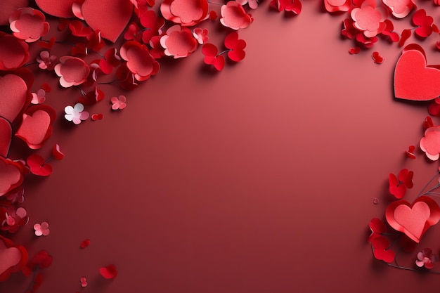 Ilustracja na tle serc z ozdobą loków w czerwonych kolorach