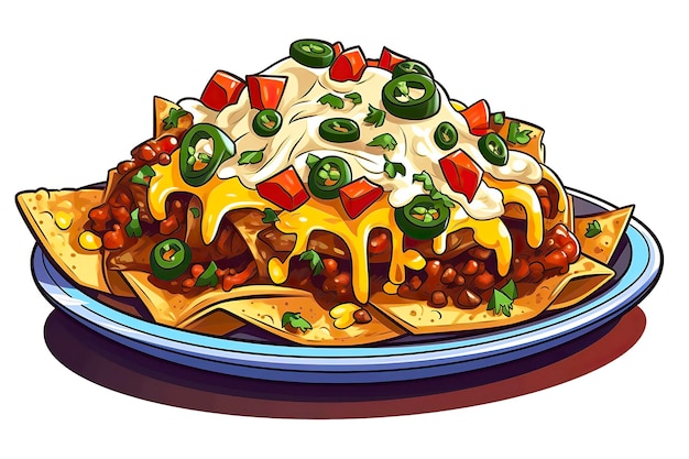 Ilustracja nachos z serem chili Ilustracja żywności Generative AI