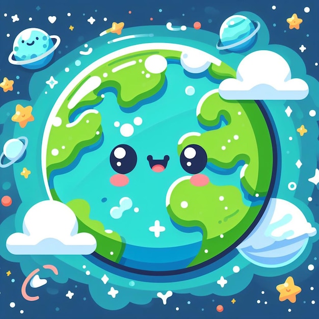 Ilustracja naklejki z kreskówką globusu Ziemi
