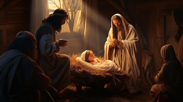 Ilustracja narodzin Jezusa w stabilnym ultra